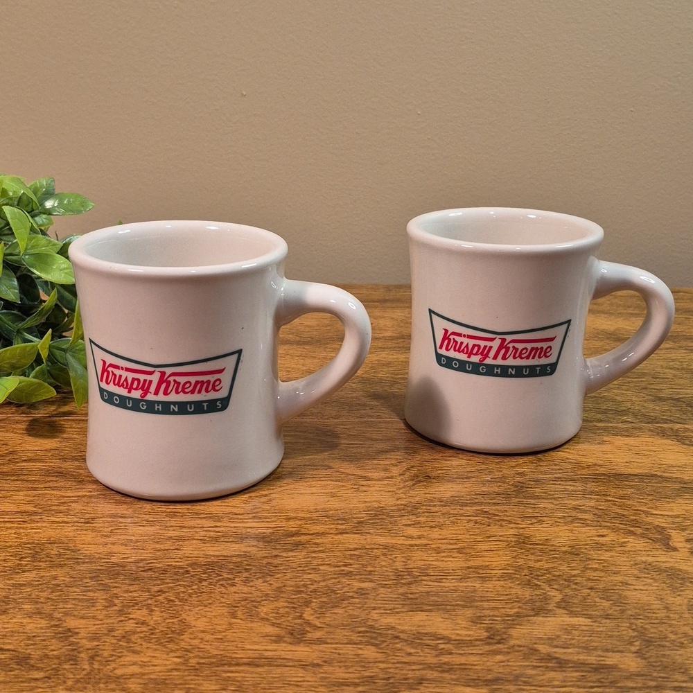 KRISPY KREME DOUGHNUTS Vintage 'Diner Style' Heavy Ceramic Coffee Mugs, Set of 2